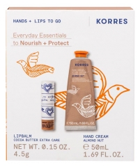 Korres Fugtgivende H&aring;ndcreme Mandeln&oslash;d 50 ml + Korres Farvet L&aelig;bepomade Kakaosm&oslash;r 4,5 g