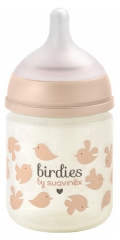 Suavinex Biberon di Vetro Birdies con Tettarella Simmetrica a Flusso Extra Lento 120 ml da 0 Mesi in su