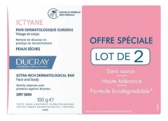 Ducray Ictyane Dermatologick&yacute; syndetick&yacute; př&iacute;pravek s přidan&yacute;m tukem, balen&iacute; 2 x 100 g