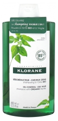 Klorane Shampoo med Bio N&aelig;lde til Fedtet Hovedbund 400 ml + 2-i-1 Maskeshampoo med Bio N&aelig;lde og Absorberende Ler 1 Gratis Pose