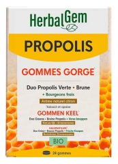 HerbalGem Gommes Gorge Duo Propolis Verte Brune Bio 24 Gommes