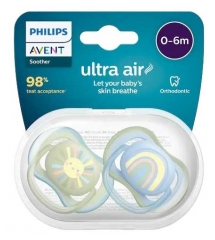 Avent Ultra Air 2 Sucettes Orthodontiques Silicone avec Motif 0-6 Mois