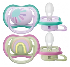 Avent Ultra Air 2 Sucettes Orthodontiques Silicone avec Motif 0-6 Mois