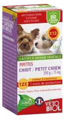 V&eacute;tobiol Pipetten Welpe Kleiner Hund 250 g bis 15 kg Bio 12 Pipetten