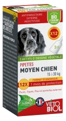 V&eacute;tobiol Pipetten Medium Hond 15 tot 30 kg Bio 12 Pipetten