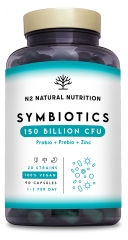 N2 Natural Nutrition Symbiotics 150 Probiotiques Pr&eacute;biotiques et Zinc 60 Capsules