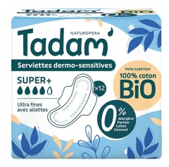 Tadam' Almohadillas Dermo-Sensibilizantes Ultra-Finas con Alas Super+ 12 Almohadillas
