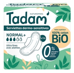 Tadam' Toallitas Dermo-Sensibilizantes Ultra-Finas con Alas Normal+ 14 Toallitas