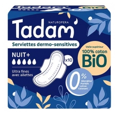 Tadam' Toallas Dermo-Sensibles Ultra-Finas con Alas Nocturnas+ 10 Toallas