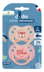Dodie 2 Anatomick&eacute; silikonov&eacute; dudl&iacute;ky +6 Měs&iacute;ců