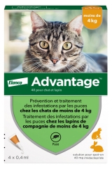 Advantage 40 raztopina proti bolham za mačke in kunce, težke manj kot 4 kg, 4 kapalniki
