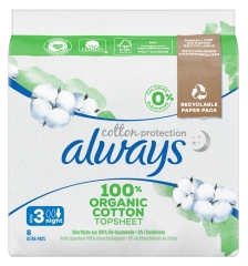 Always Algod&oacute;n Protecci&oacute;n 8 Toallas Higi&eacute;nicas Tama&ntilde;o 3 Noche