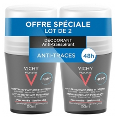 Vichy Homme 48H Roll-On Pret-sviedru Dezodorants Pret-kairinājumu Duet iepakojums 2 x 50 ml