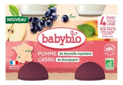 Babybio Pomme Cassis 4 Mois et + Bio 2 Pots de 130 g