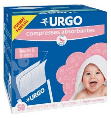 Urgo Soft & Sterile Non-Woven Absorbent Compresses 7,5cm x 7,5cm 50 Sachets of 2 Compresses
