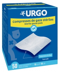Urgo Compresses de Gaze St&eacute;riles 10 cm x 10 cm 50 Sachets de 2 Compresses