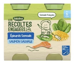 Bl&eacute;dina Les R&eacute;coltes Engag&eacute;es &Eacute;pinards Semoule Saumon Sauvage d&egrave;s 6 Mois 2 Pots