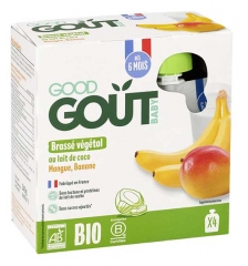 Good Go&ucirc;t Vegetabilsk Dessert med Kokosm&aelig;lk Mango Banan fra 6 m&aring;neder &Oslash;kologisk 4 portionsposer af 85 g
