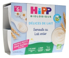 HiPP Mlečni užitki, zdrob z polnomastnim mlekom, od 6. meseca dalje, Bio, 4 lončki