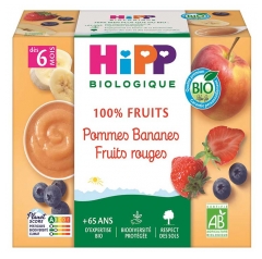 HiPP 100% Augļi Āboli Banāni Sarkanās ogas no 6 mēne&scaron;iem Bio 4 trauciņi