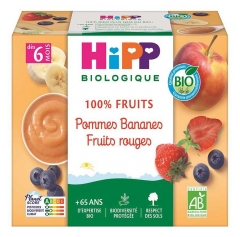 HiPP 100% Hedelm&auml;t Omenat Banaanit Punaiset Hedelm&auml;t 6 kk+ Luomu 4 Purkkia