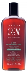 American Crew 3-En-1 Camomille et Pin, Shampooing, Apr&egrave;s Shampooing &amp; Gel Douche pour Cheveux et Corps (450ml), Revitalisant, hydratant et apaisant.