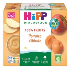 HiPP 100% Frutta Mela Albicocca da 4/6 Mesi Biologica 4 Vasetti