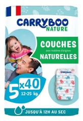 Carryboo Nature 40 Couches Peaux Sensibles 12h Anti-Fuite Taille 5 (12-25 kg)