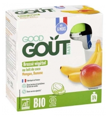 Good Go&ucirc;t Plantaardig Zuivelalternatief met Kokosmelk Mango Banaan vanaf 6 maanden Bio 4 knijpzakjes van 85 g