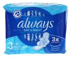 Always Ultra Day &amp; Night 10 Serviettes Hygi&eacute;niques Taille 3