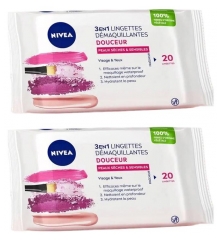 Nivea Sanfte 3in1 Abschminkt&uuml;cher Trockene &amp; Empfindliche Haut Set mit 2 x 20 T&uuml;cher