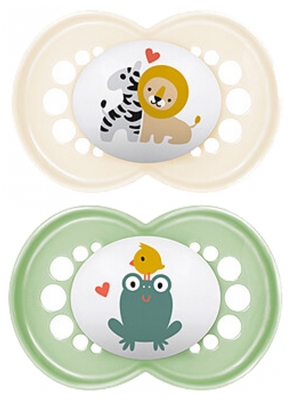 MAM 2 Soothers Original Classic 18 Months and up - Model: Zebra/Lion and Frog