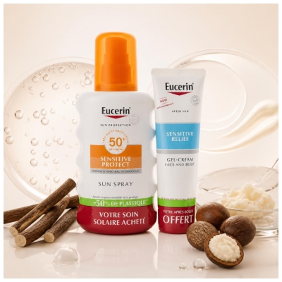 Eucerin Protezione Solare Sensitive Protect Sun Spray SPF50+ 200 ml + Crema-Gel Doposole Sollievo 50 ml in Omaggio
