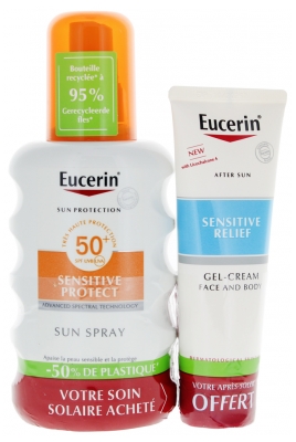 Eucerin Sun Protection Sensitive Protect Sun Spray SPF50+ 200 ml + Relief Gel-Crème Après-Soleil 50 ml Offert