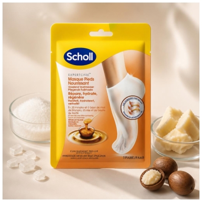 Scholl ExpertCare Hranilna maska za stopala z medom manuka 1 par