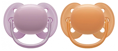 Avent Ultra Soft 2 Silicone Orthodontic Soothers 6-18 Months - Colour: Orange/Mauve