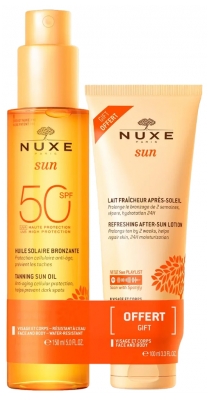 Nuxe Słońce Huile Solaire Bronzante Visage et Corps SPF50 150 ml + Lait Fraîcheur Après-Soleil Visage et Corps 100 ml Oferta