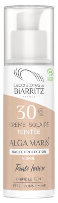 Laboratoires de Biarritz Alga Maris Organic Face Tinted Sunscreen SPF30 50ml - Colour: Ivory