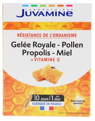 Juvamine Lăptișor de Matcă Polen Propolis Miere + Vitamina C 10 Fiole