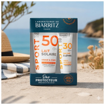 Laboratoires de Biarritz Sport Apsaugos nuo saulės pienelis SPF50 Veidui ir Kūnui Bio 50 ml + Lūpų balzamas SPF30 Bio 15 ml