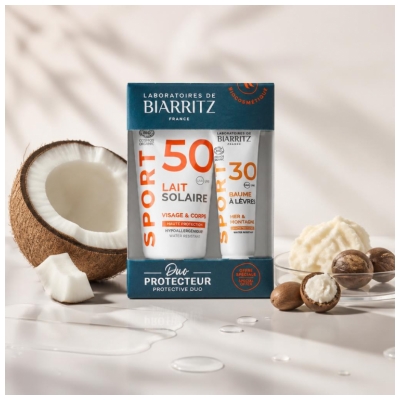 Laboratoires de Biarritz Sport Apsaugos nuo saulės pienelis SPF50 Veidui ir Kūnui Bio 50 ml + Lūpų balzamas SPF30 Bio 15 ml