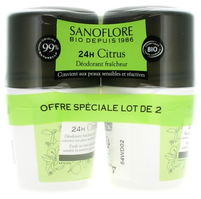 Sanoflore 24H Citrus Freshness Deodorant Anti-Marks Roll-On Organic 2 x 50ml