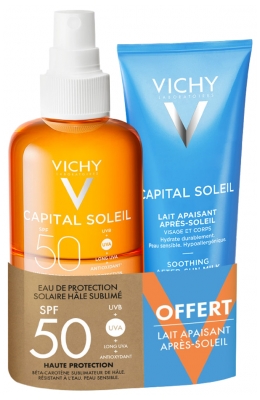 Vichy Capital Soleil Eau de Protection Solaire SPF50 200 ml + Lait Apaisant Après-Soleil 100 ml Offered