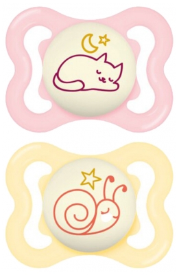 MAM 2 Soothers Supreme Nuit 2-6 Months - Model: Cat and Snail
