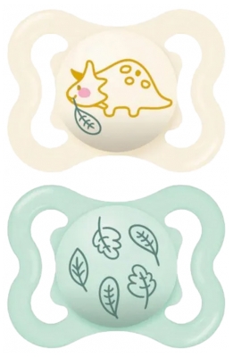 MAM 2 Fopspenen Supreme 2-6 Maanden - Modellen: Triceratops en bladeren