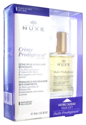 Nuxe Crème Prodigieuse Anti-Fatigue Moisturizing Rich Cream Dry Skins 40ml + Free Huile Prodigieuse 30ml