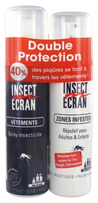 Insect Ecran Spray Insecticide Vêtements 100 ml + Spray Répulsif Peau Zones Infestées 100 ml