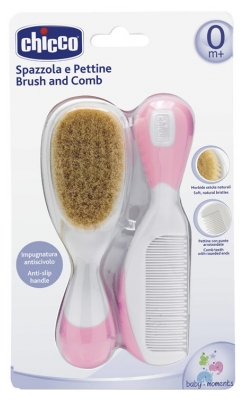 Chicco Brush and Comb 0 Month and + - Colour: Pink