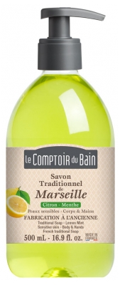 Le Comptoir du Bain Savon Traditionnel de Marseille Citron-Menthe 500 ml