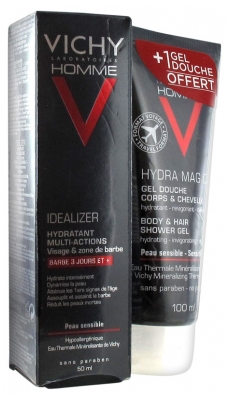 Vichy Homme Idealizer Multi-Actions Moisturizer 3-Day Beard and + 50ml + Hydra MAG C Shower Gel Body and Hair 100ml Free